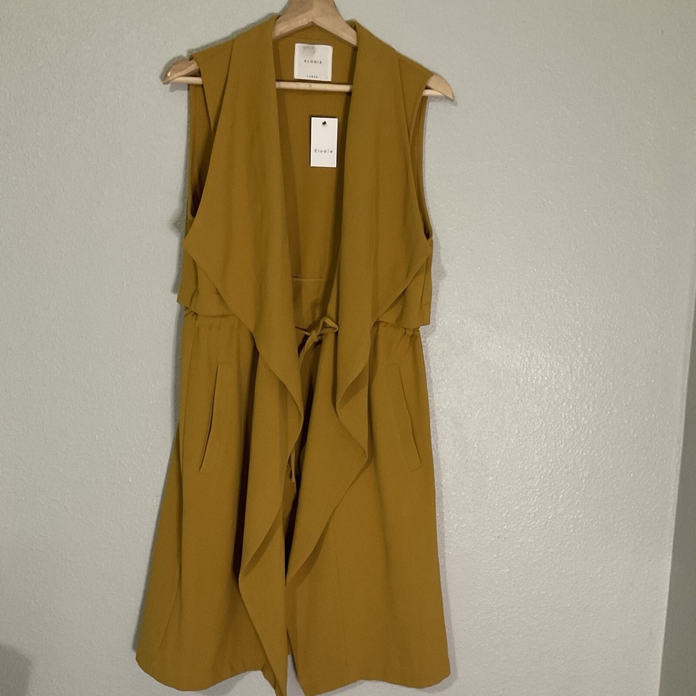 Elodie‎ Longline Duster Cardigan Size L Spice Open Front Waterfall Drape Pockets